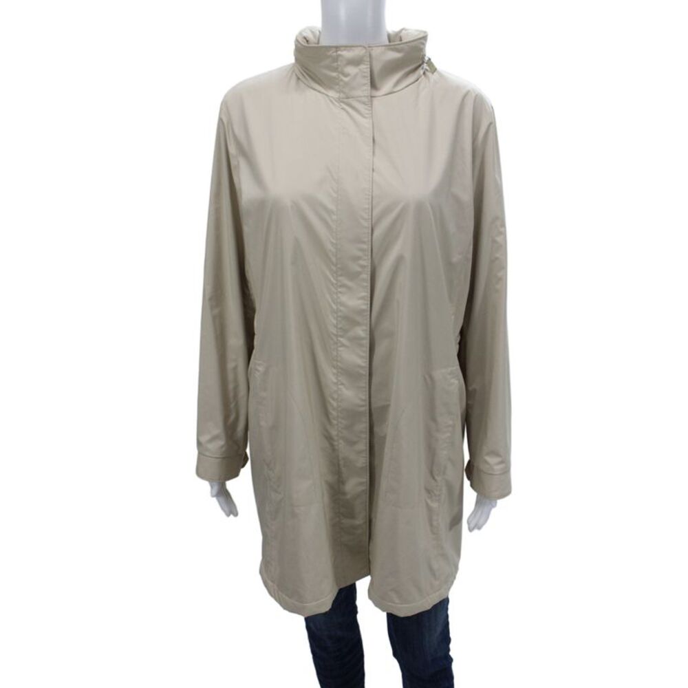 Loro Piana Women Windbreaker Coat Beige Zip High Neck Sleeve Size 48